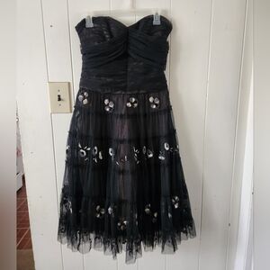 BCBGMaxAzria Black Strapless Dress with White Floral Details Size S